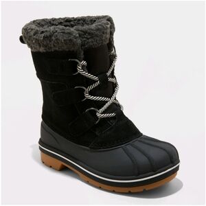 Waterproof Winter Snow Boots with Fleece Lining & Rubber Sole in Black & White